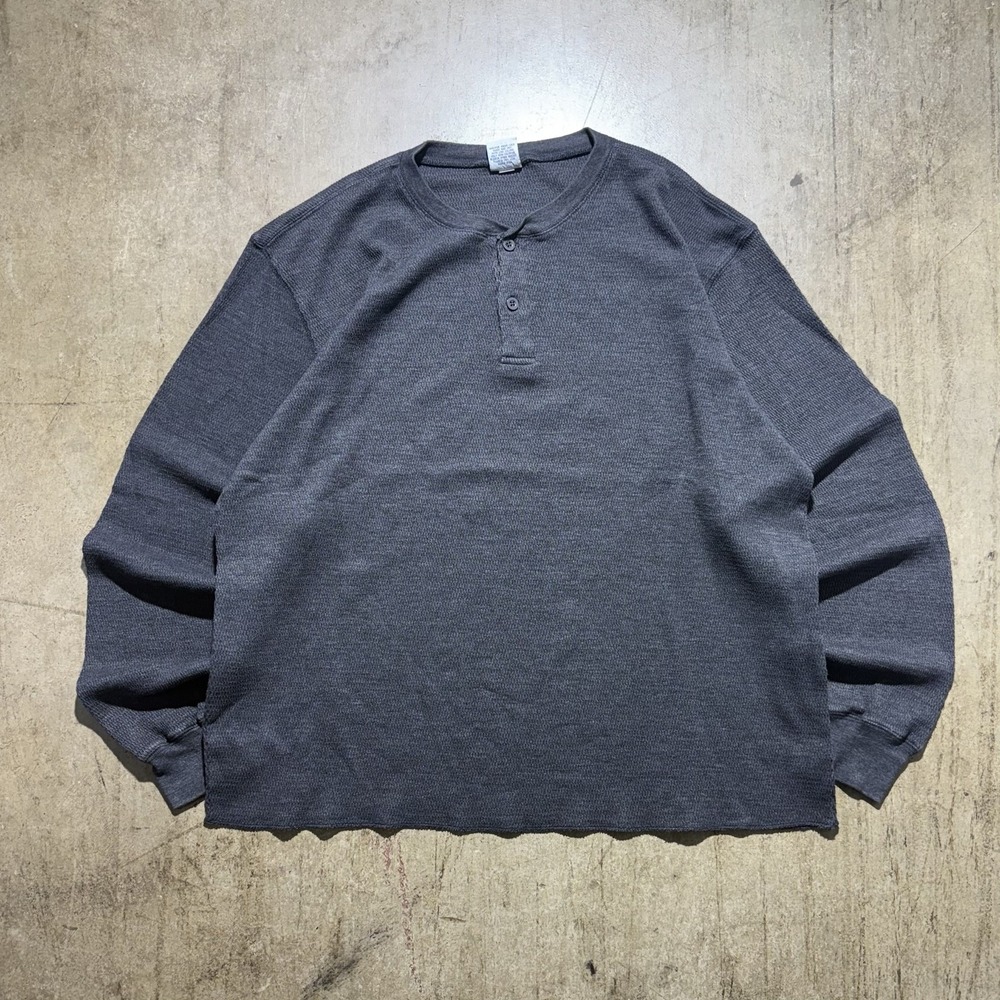 Old Navy Shirt Mens XL Gray Long Sleeve Henley Thermal Knit Cotton Blend